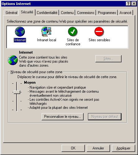 Les propri&eacute;t&eacute;s d'Internet Explorer