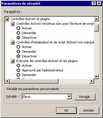 Les r&eacute;glages de s&eacute;curit&eacute; d'Internet Explorer